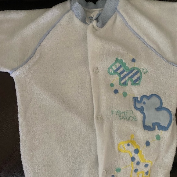 Vintage Fisher Price 12mo Cozy White Blue Horse Elephant Kids One Piece Onesie - Picture 4 of 14